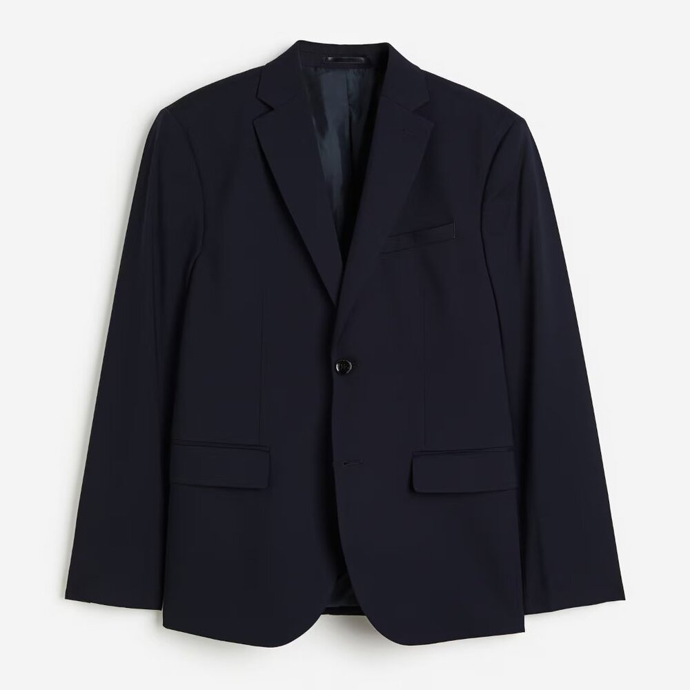 H&M Mens Navy Blue Suit Jacket Skinny Fit Excellent Condition 34R